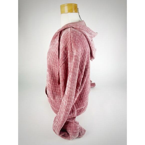 NWT Mauve Pink Chenille V-Neck Hoodie Slouchy Sleeve Relaxed Preppy Boho SZ M - Picture 6 of 7
